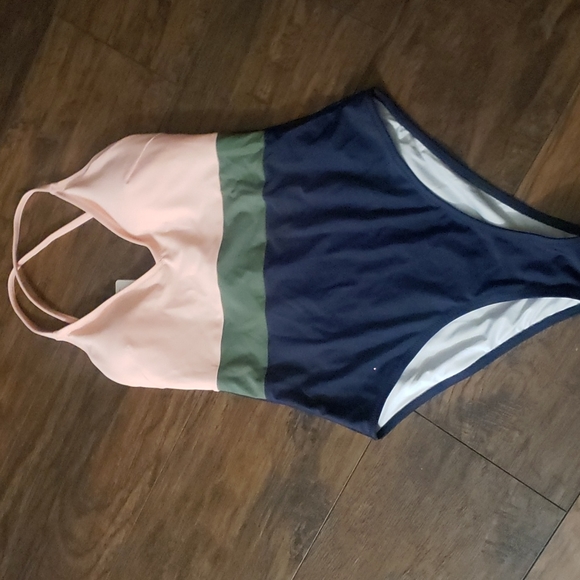 Women's One Piece Swimsuit V Neck Cross Back Color Block Beach Swimwear Bathing - Picture 6 of 6